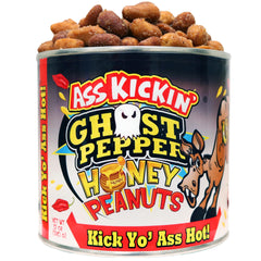ASS KICKIN' front can showing bold ghost pepper branding and spicy appeal