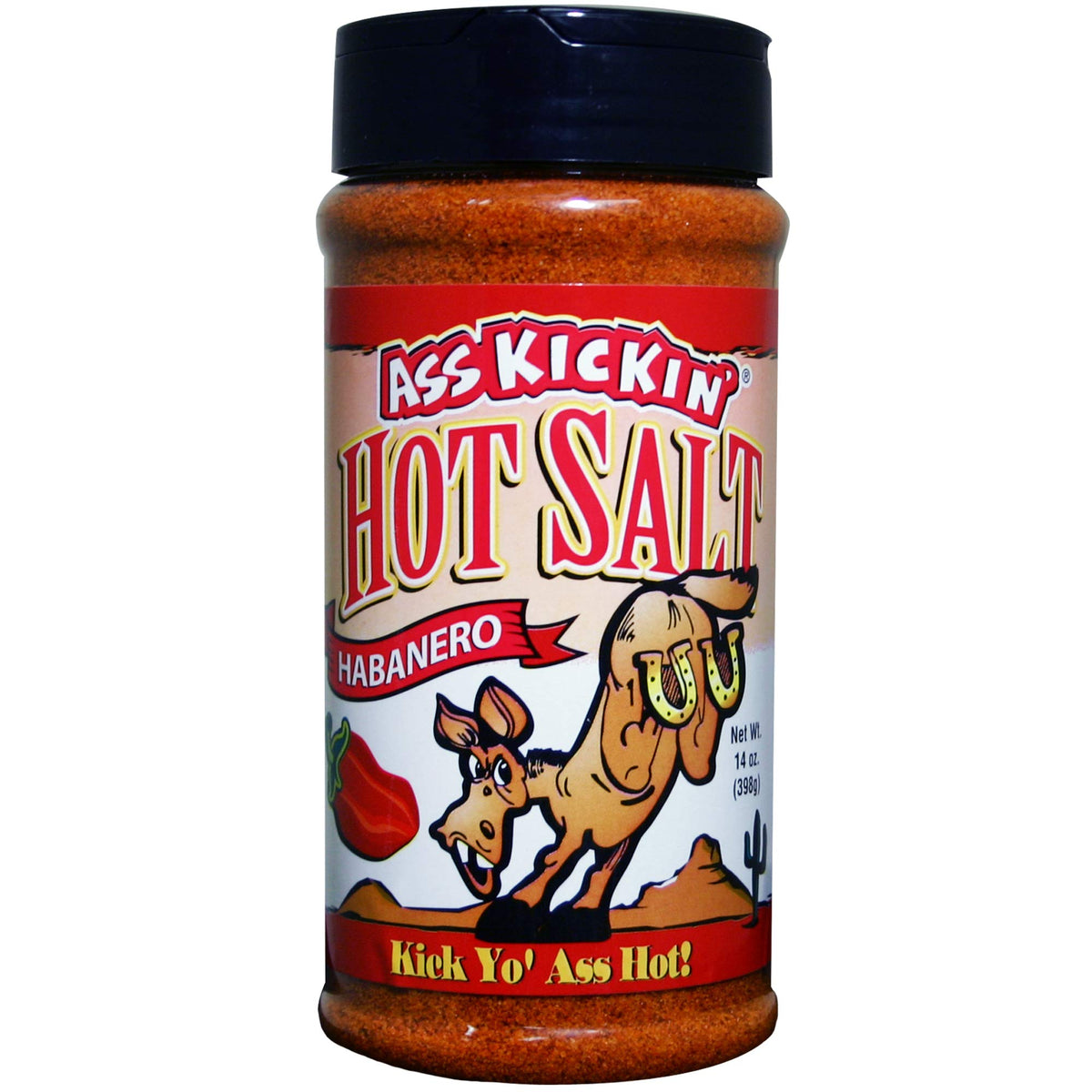 ASS KICKIN' front packaging shows 14 oz shaker and bold label, enhances pantry shelf appeal