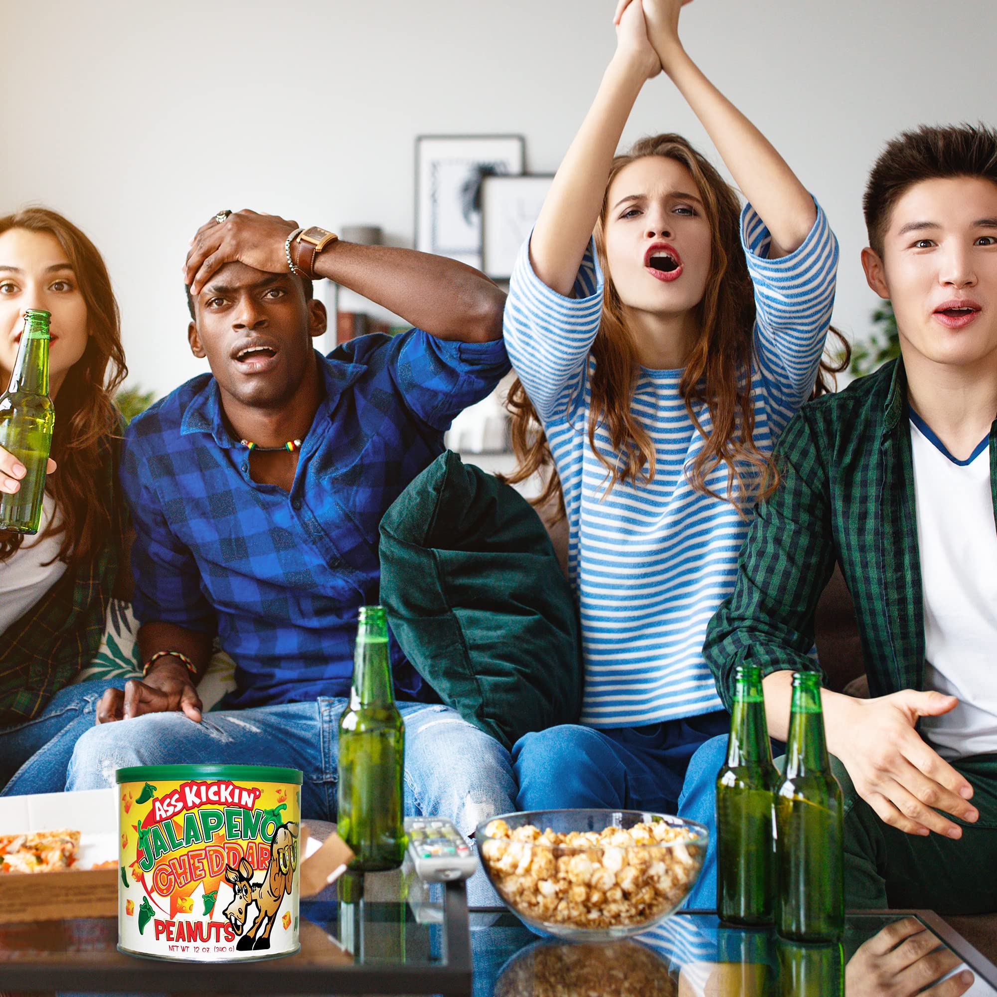 ASS KICKIN' open bag spilling peanuts indicating portability and shareability