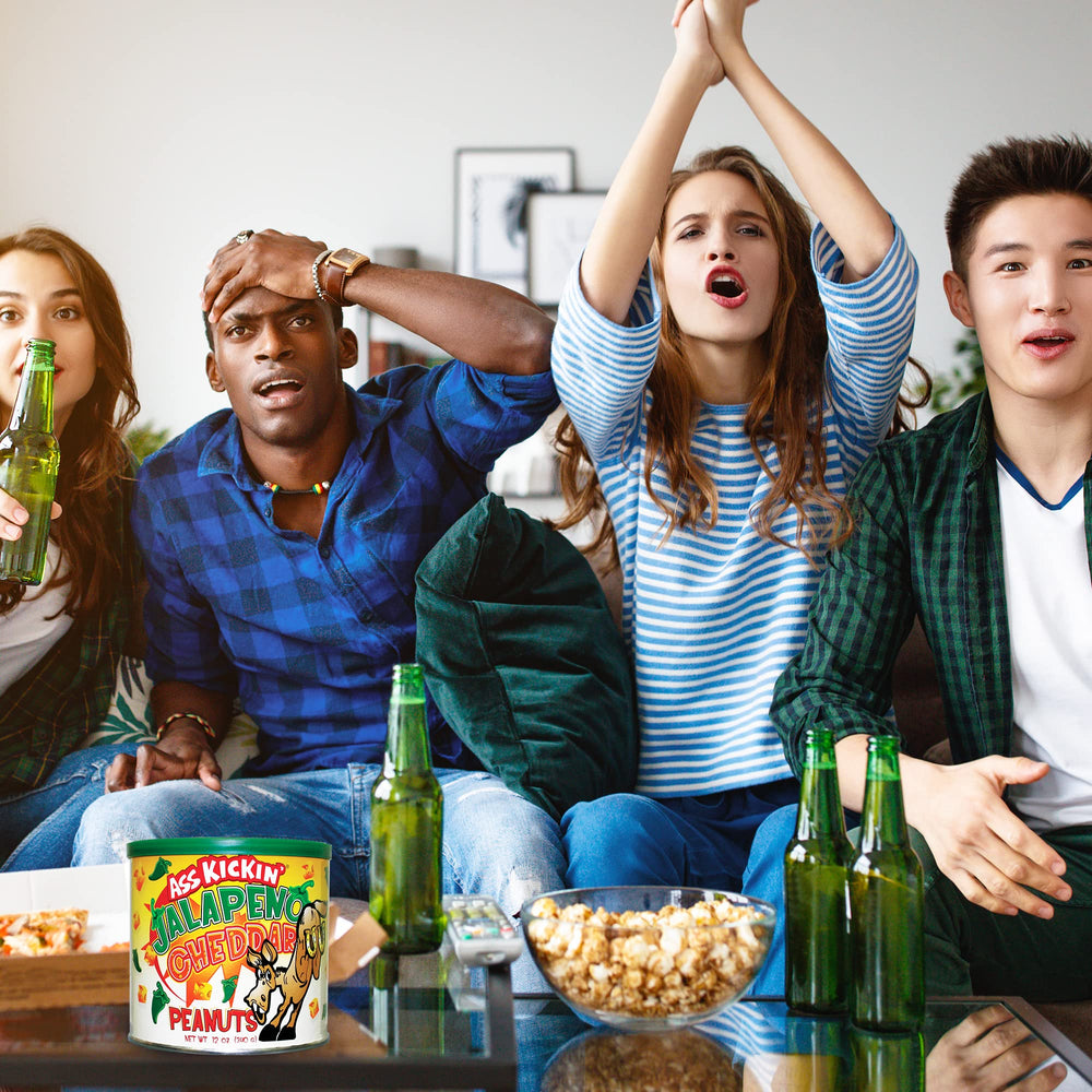 ASS KICKIN' open bag spilling peanuts indicating portability and shareability