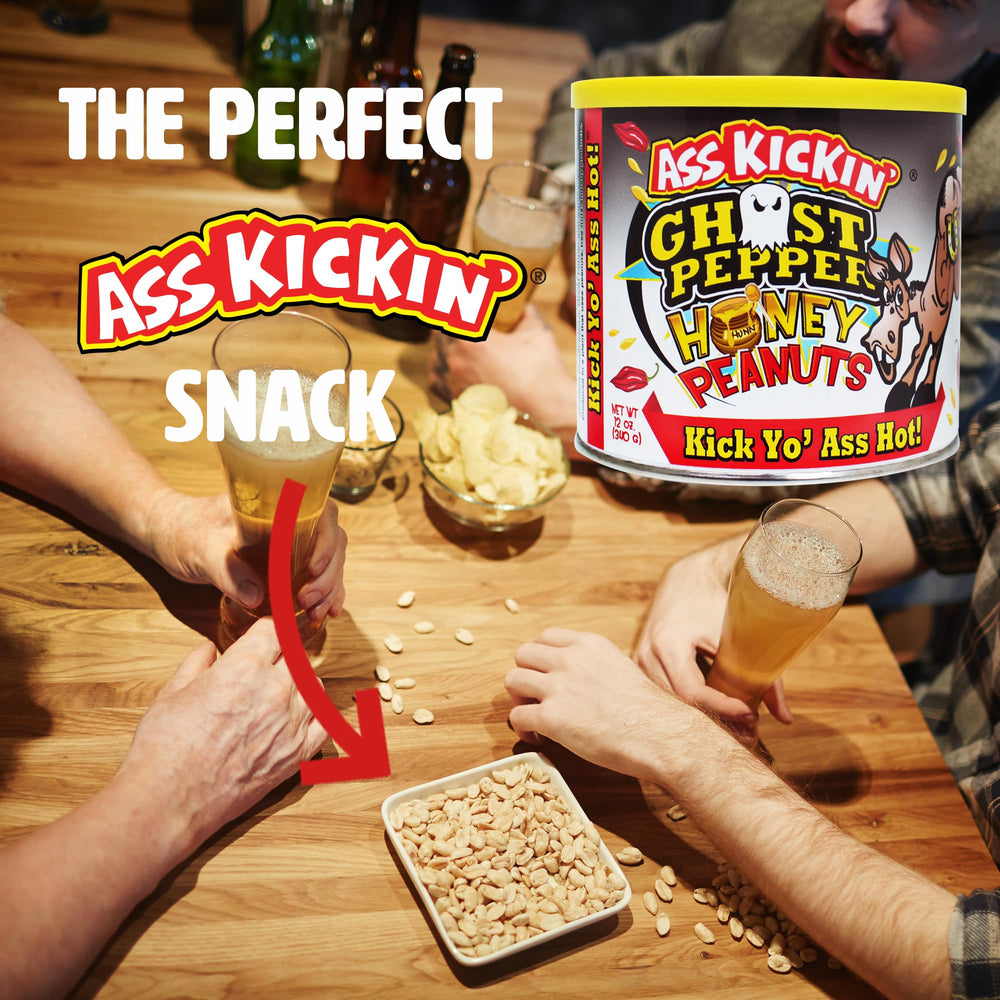 ASS KICKIN' handful of peanuts in hand showing portion and portability benefit