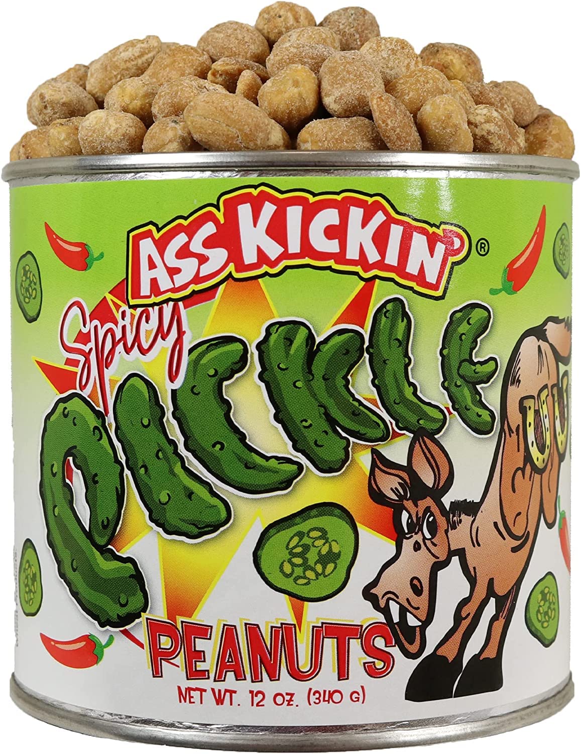 ASS KICKIN' front packaging showing 12oz tin and bold branding for snack convenience