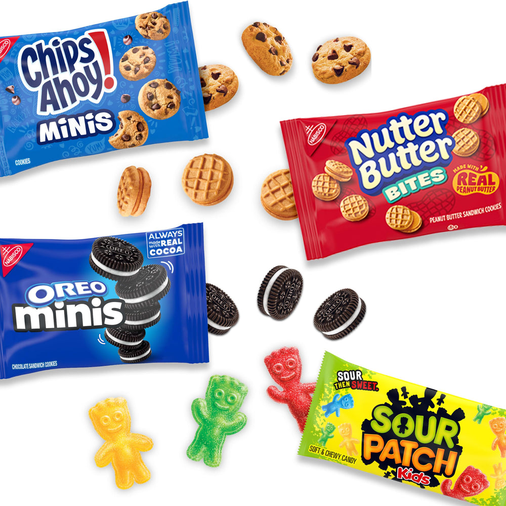 assorted snack packs layflat display of all four brands for easy grab-and-go