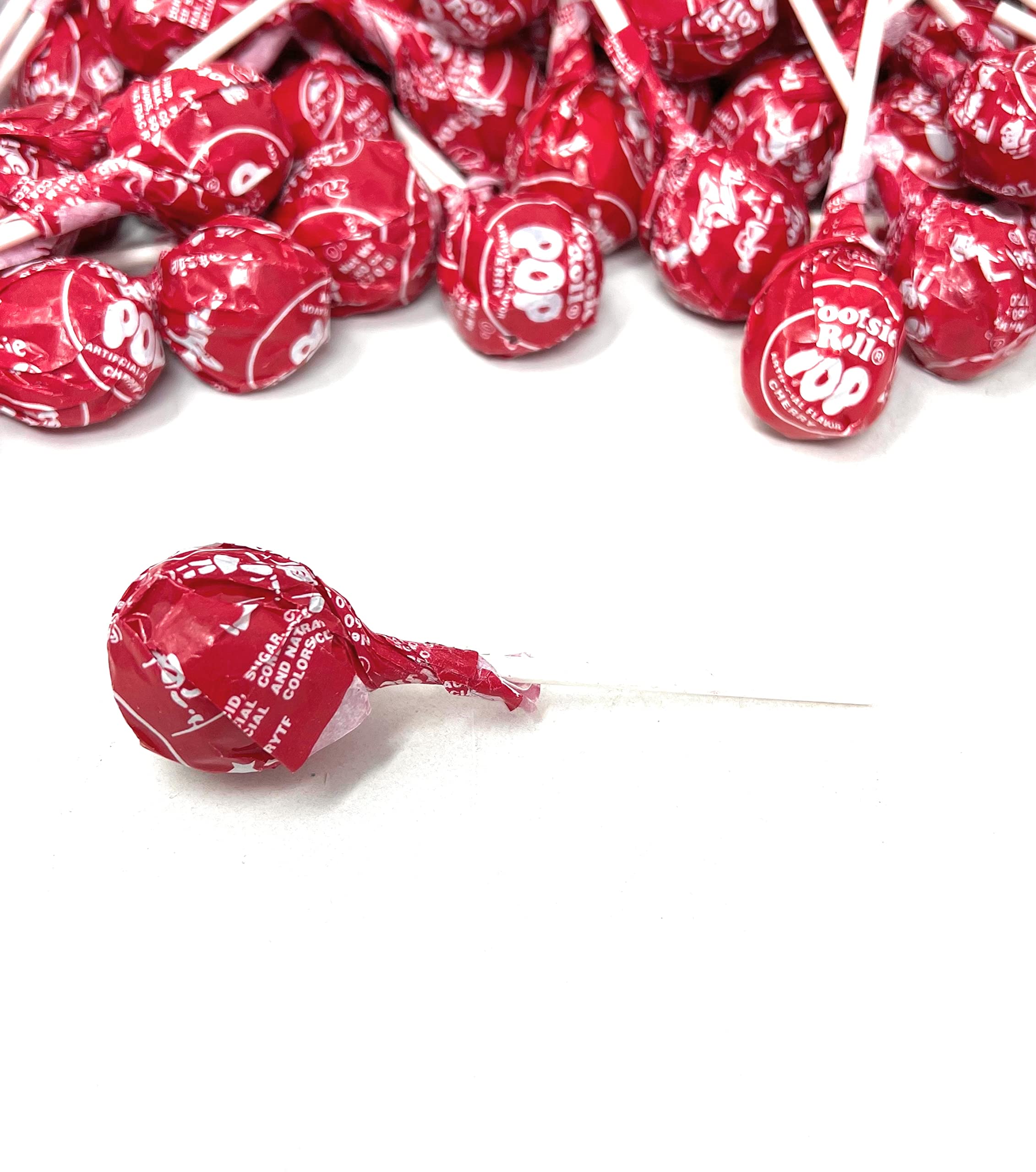 Assortit cherry Tootsie Pops clear window revealing bulk lollipops for easy viewing