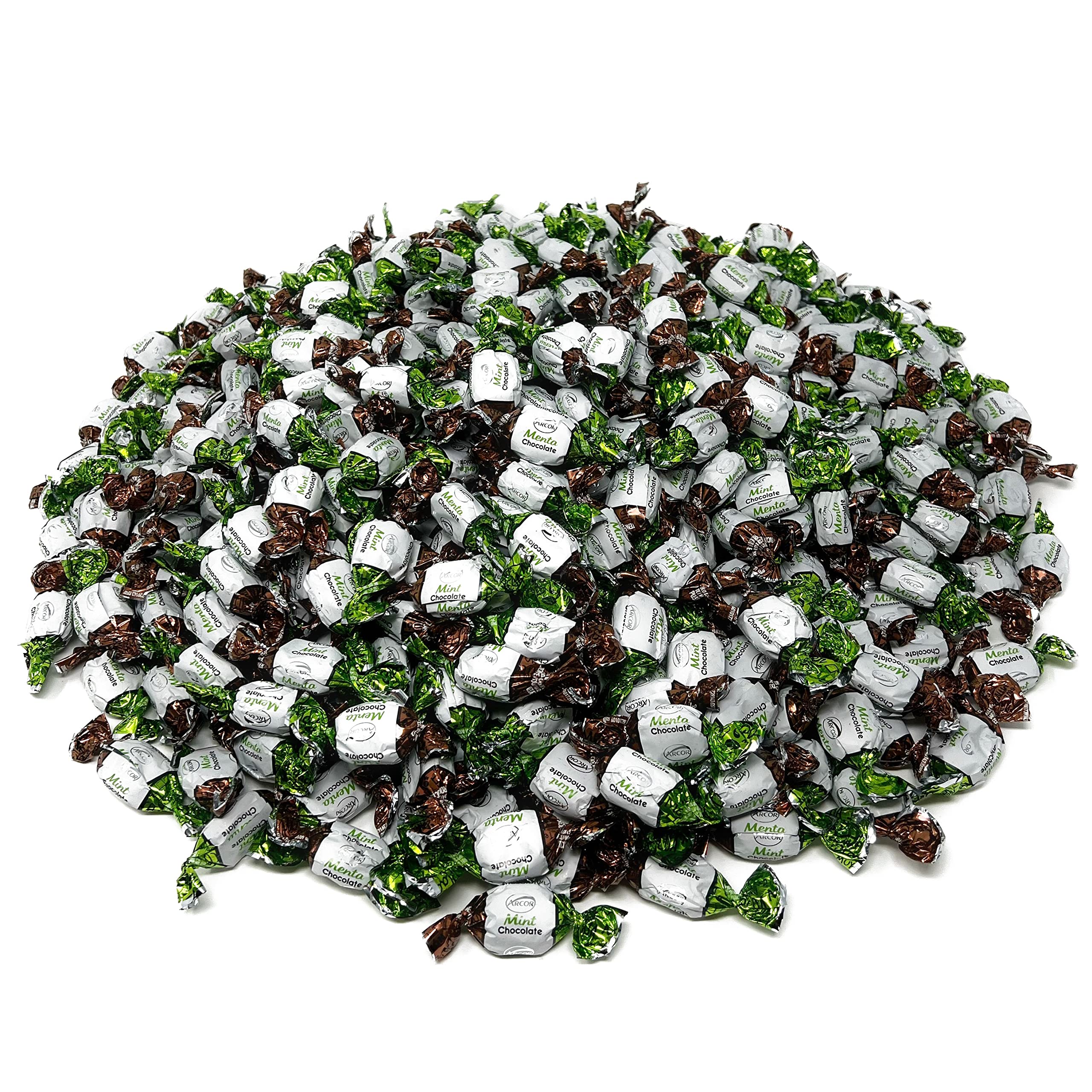 Assortit close-up of chocolate shell and mint interior highlighting texture