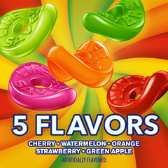 Assortit gummy close-up showing soft chewy texture and vibrant colors for appealing mouthfeel