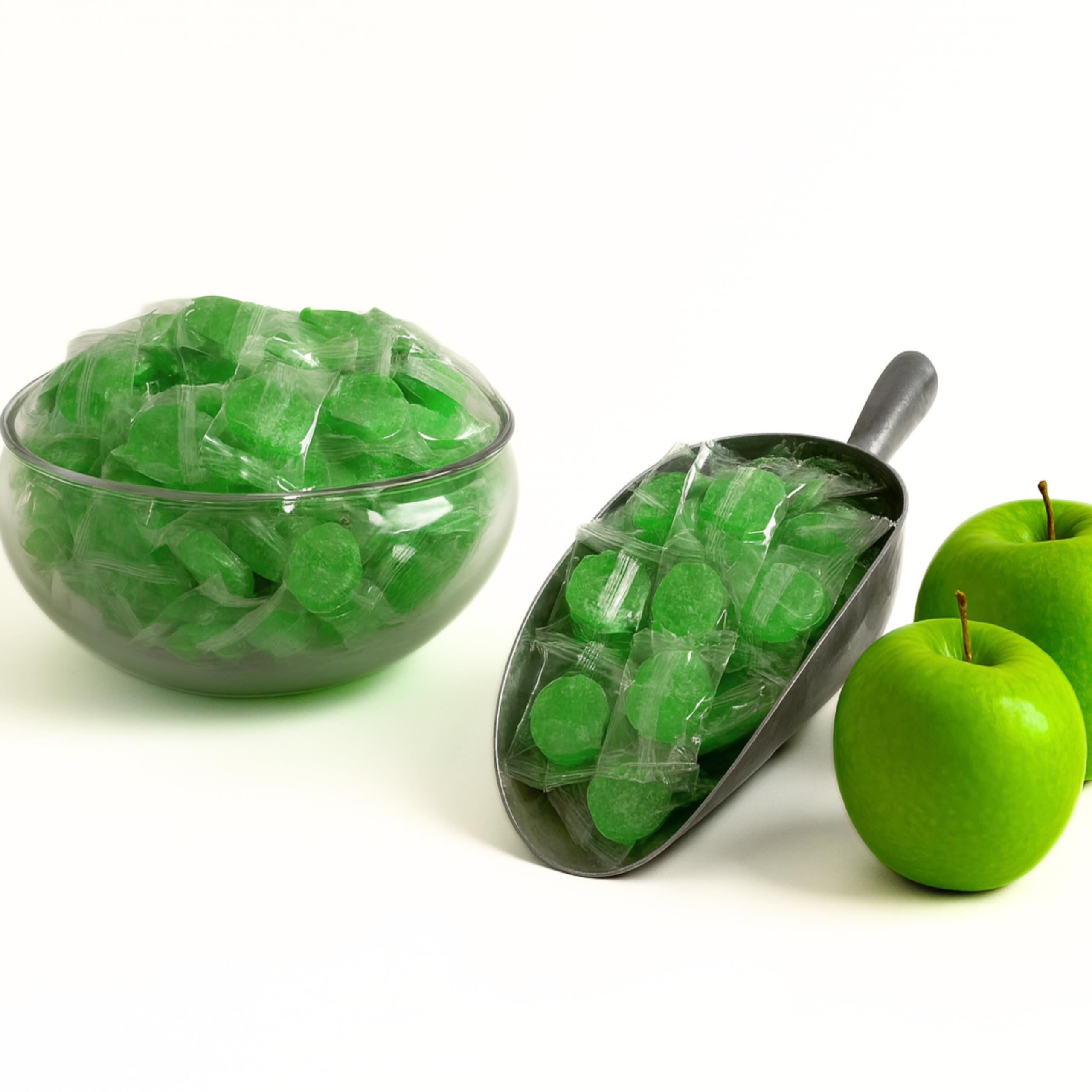 Assortit close-up of a green apple Button texture and gloss, vivid tart appearance