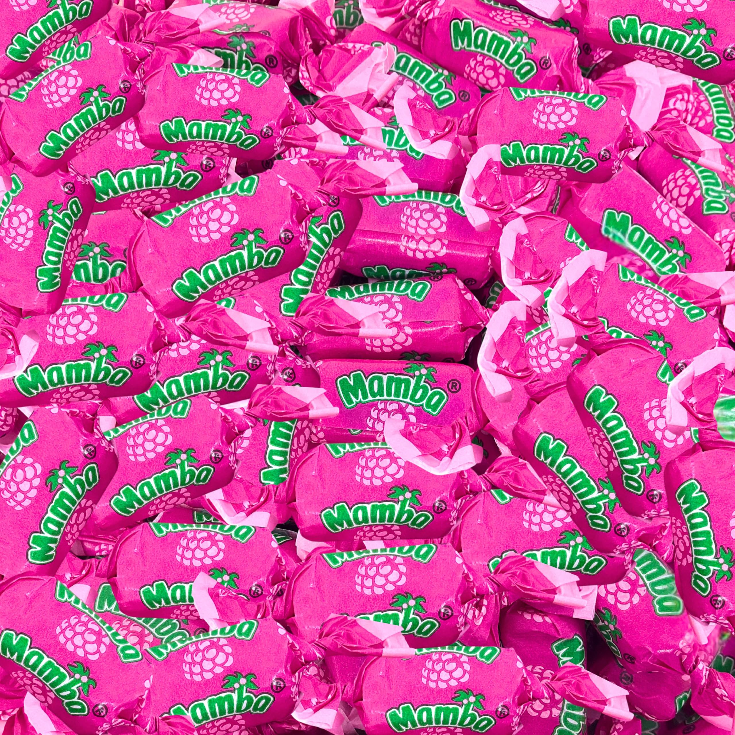 Assortit Mamba raspberry front package showing bag design and weight