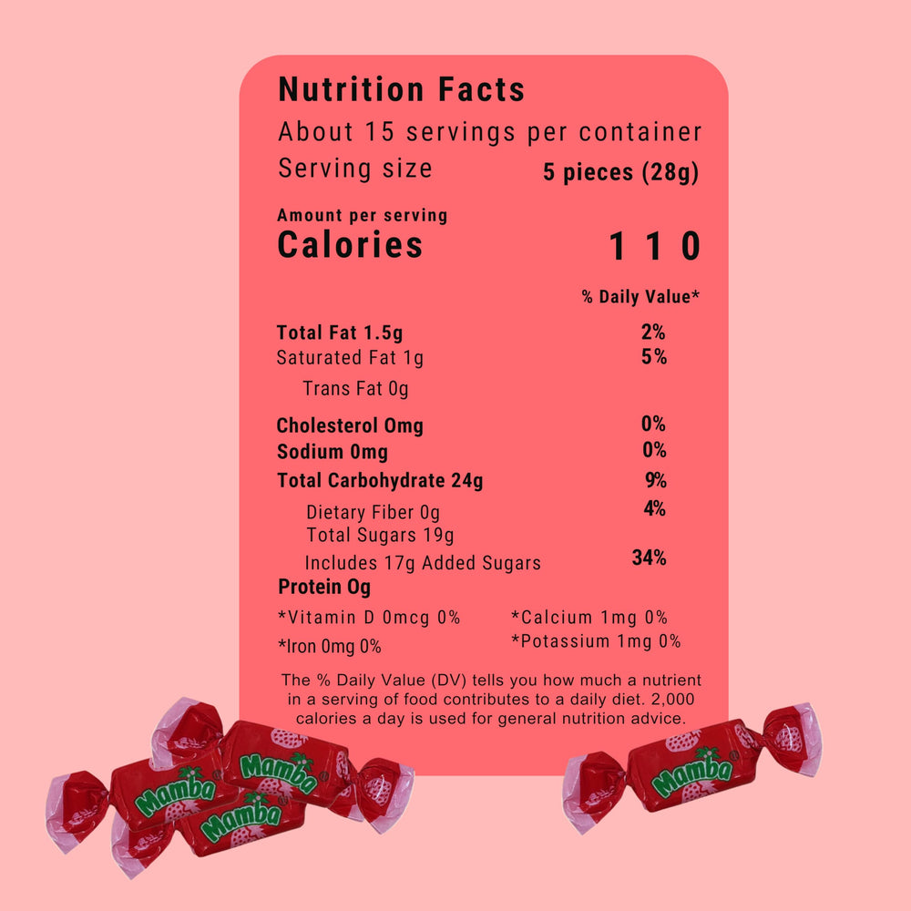 Assortit Mamba label and nutrition facts close-up for ingredient transparency