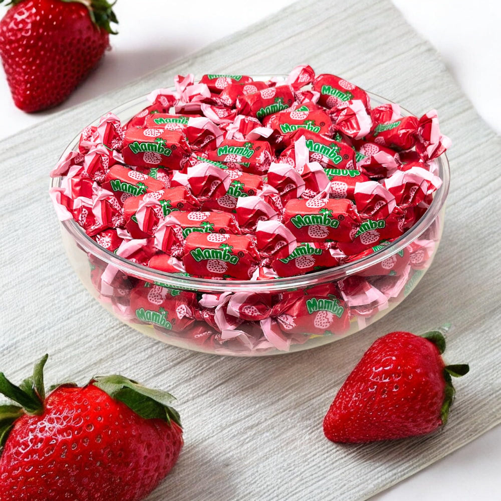 Assortit Mamba unwrapped chew close-up showing soft texture and juicy flavor
