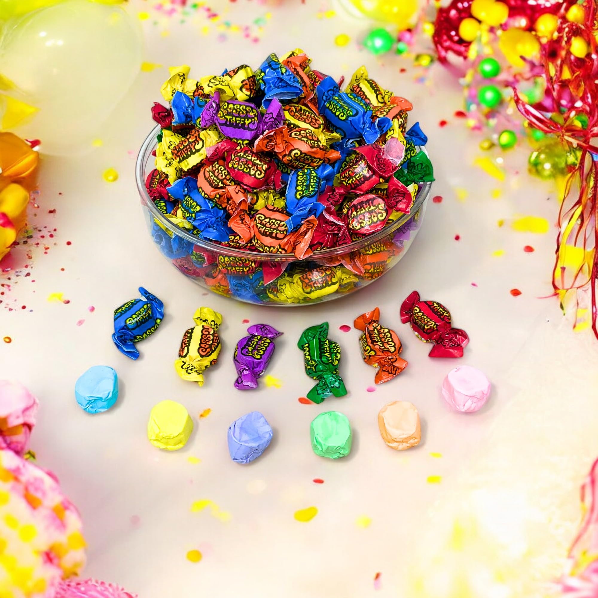 Assortit in a clear serving bowl at a party showing crowd-pleasing presentation