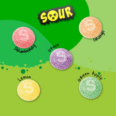 Assortit Skittles gummies close-up texture showing sour coating and chewy interior