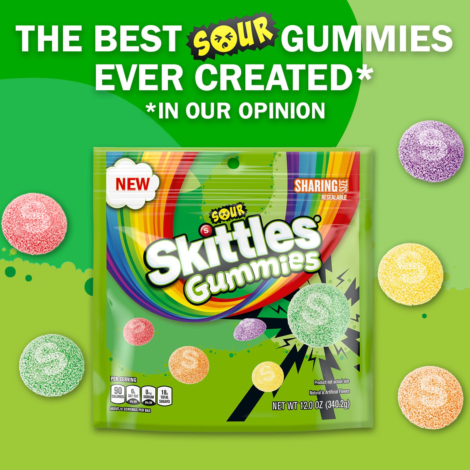 Assortit Skittles gummies open pouch spilling mixed fruit pieces for easy sharing