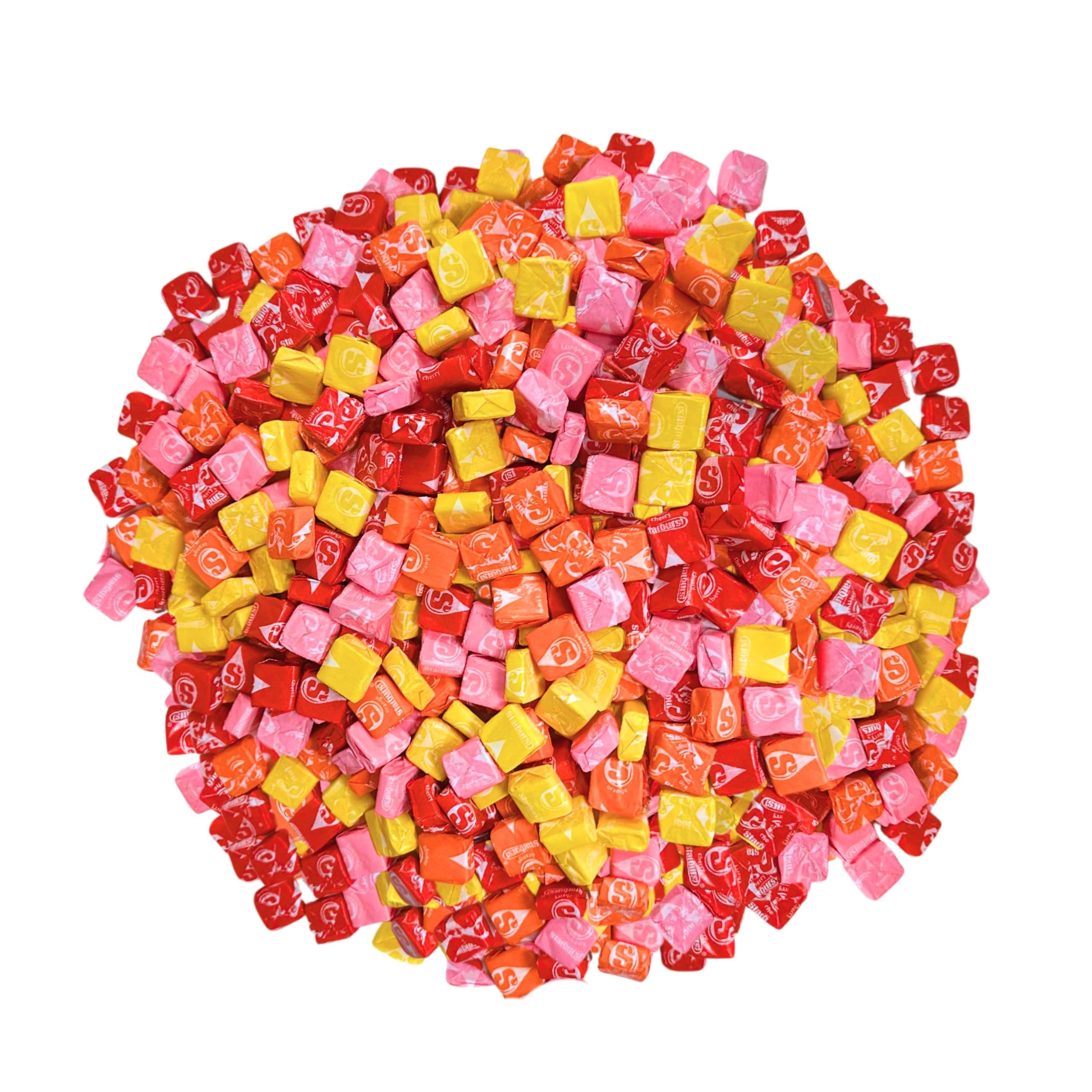 Assortit Starburst individually wrapped pieces close-up, convenient freshness benefit