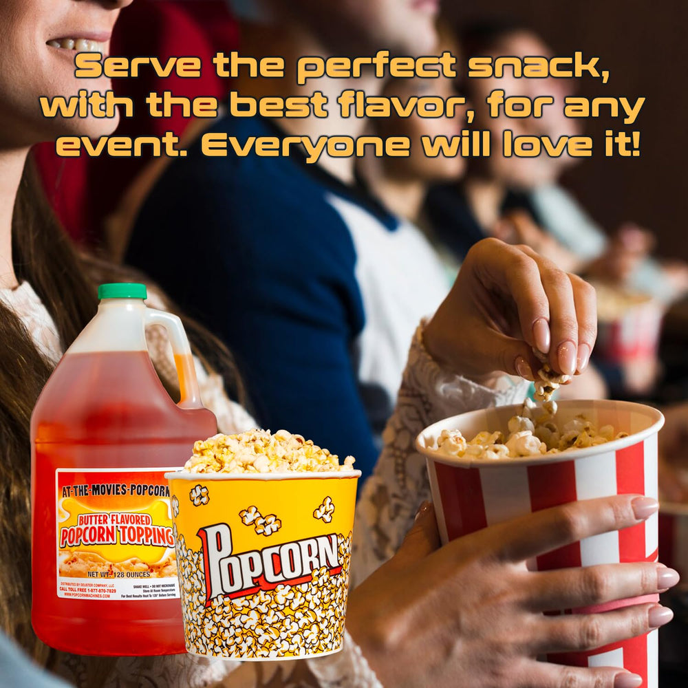 At-The-Movies-Popcorn pouring oil onto popcorn for even buttery coverage