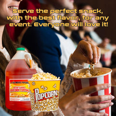 At-The-Movies-Popcorn pouring oil onto popcorn for even buttery coverage