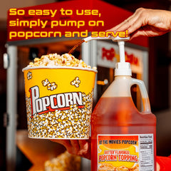 At-The-Movies-Popcorn pouring buttery oil onto popcorn for even coating and theater-style flavor benefit
