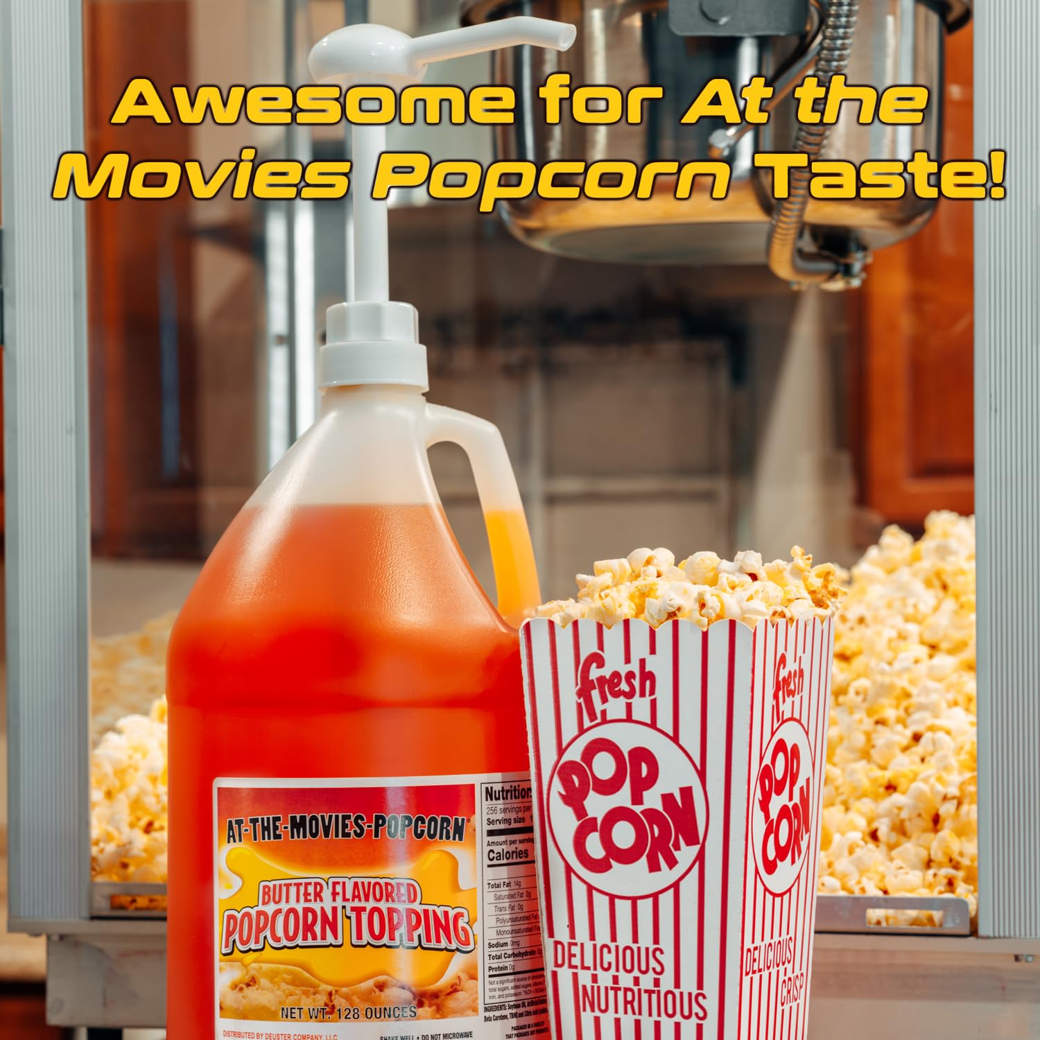 At-The-Movies-Popcorn displacement pump closeup demonstrating easy controlled dispensing benefit