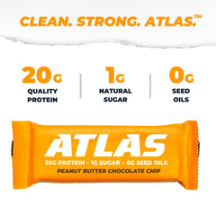 Atlas Protein Bar close-up texture with chocolate chips for rich flavor
