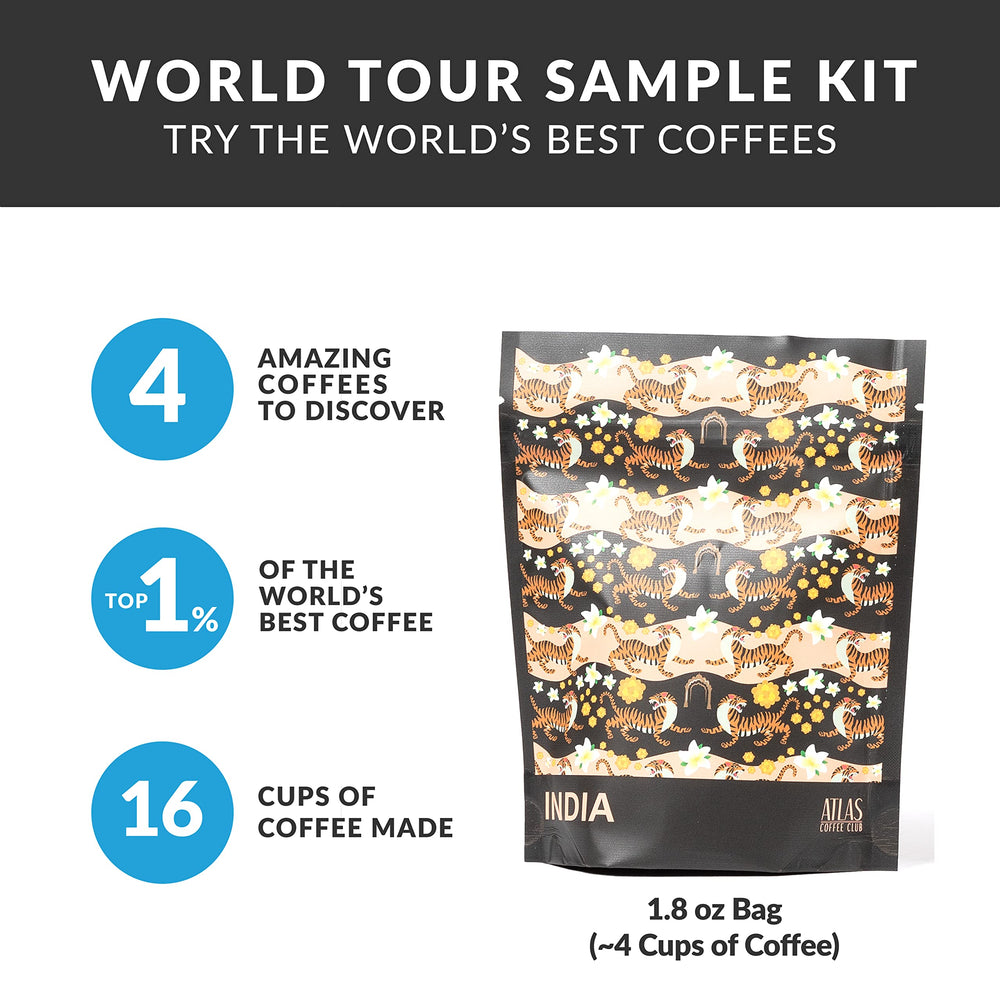 Atlas Coffee Club bag label detail showing origin and tasting notes for clarity
