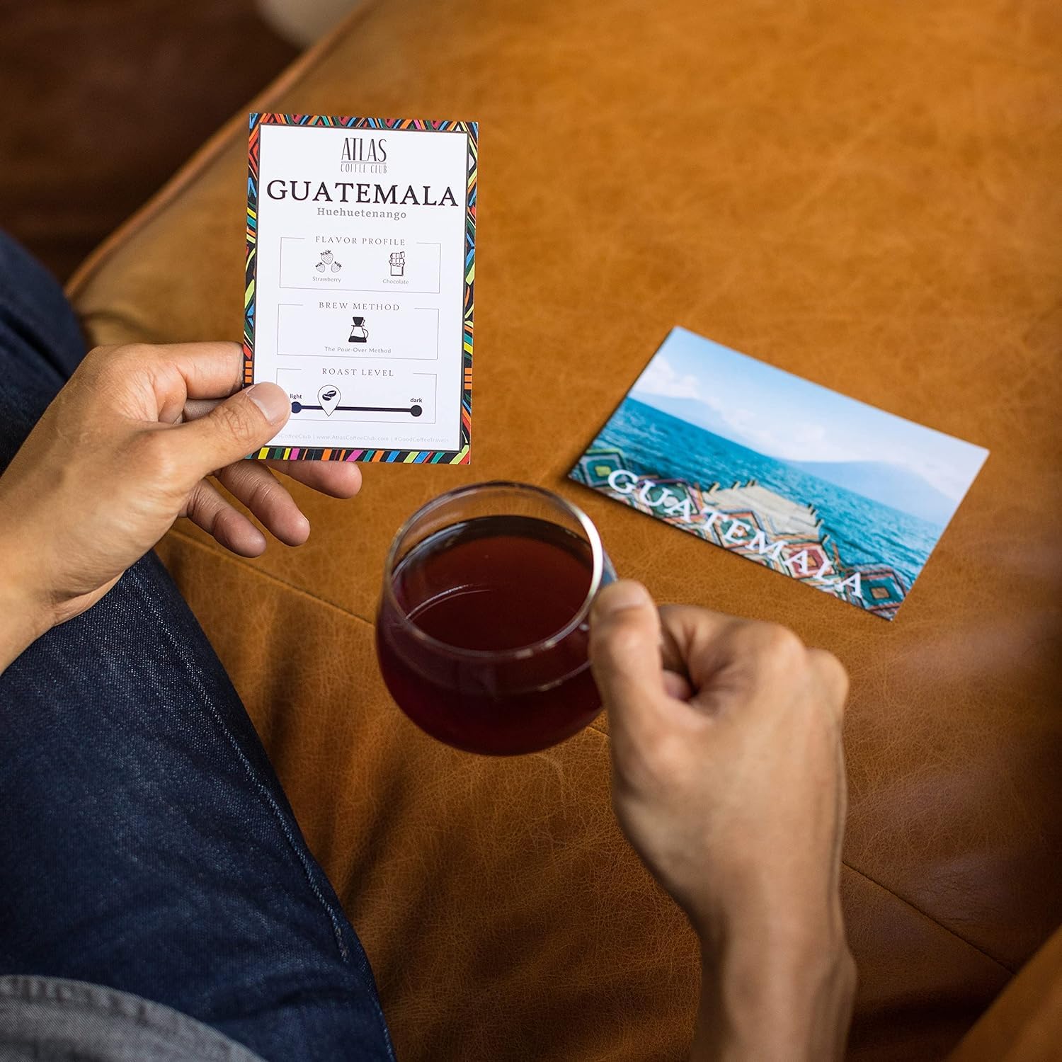 Atlas Coffee Club sample-size bags next to common objects for scale and portion