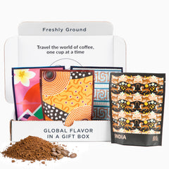 Atlas Coffee Club sampler box front view showing packaged gift appeal and freshness