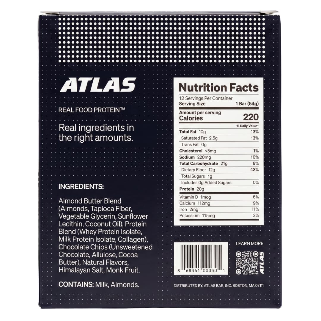 Atlas Protein Bar unwrapped dark chocolate almond bar ready to eat for fast fuel