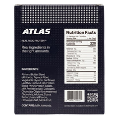 Atlas Protein Bar unwrapped dark chocolate almond bar ready to eat for fast fuel