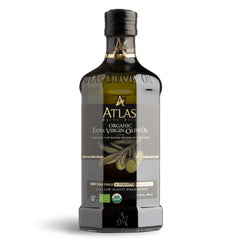 Atlas Olive Oils front bottle view showing organic Moroccan extra virgin olive oil benefit: authentic presentation