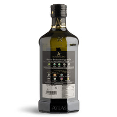 Atlas Olive Oils label closeup highlighting cold‑pressed and organic certification benefit: transparent sourcing