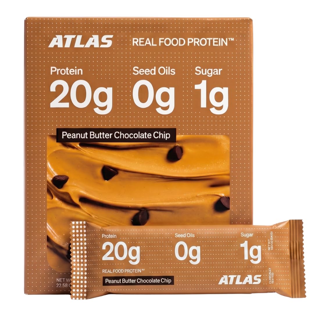 Atlas Protein Bar front packaging showing product benefits and clean ingredients