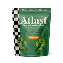 Atlast jar front packaging showing clean unsweetened yerba mate