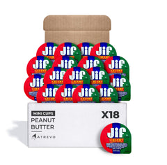 ATREVO front packaging showing single-serve peanut butter cups and quantity benefit