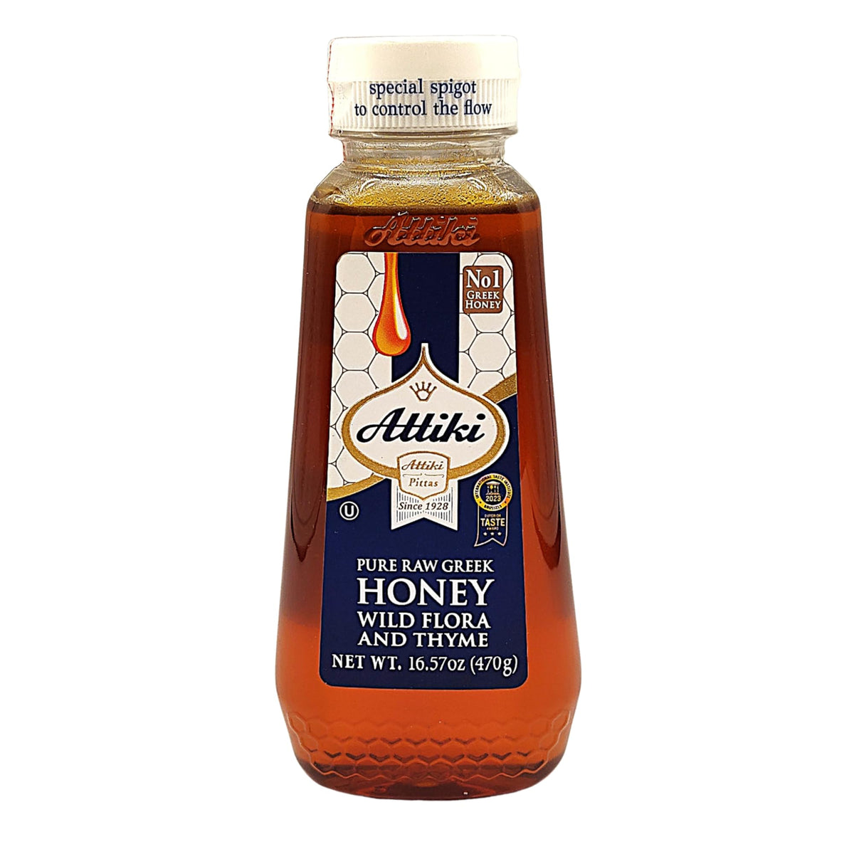 Attiki front packaging squeeze bottle showing brand and capacity, easy pouring benefit