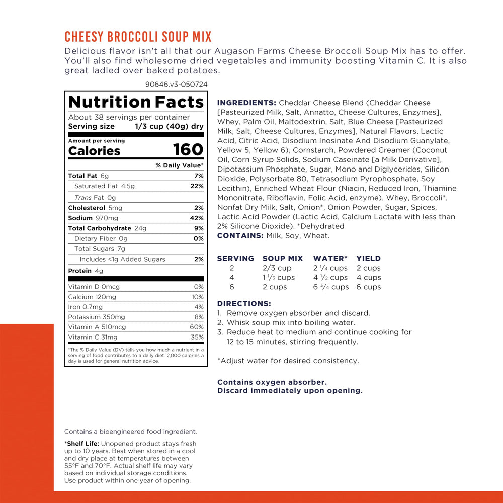Augason Farms prepared cheesy broccoli soup in bowl demonstrating quick hot meal benefit