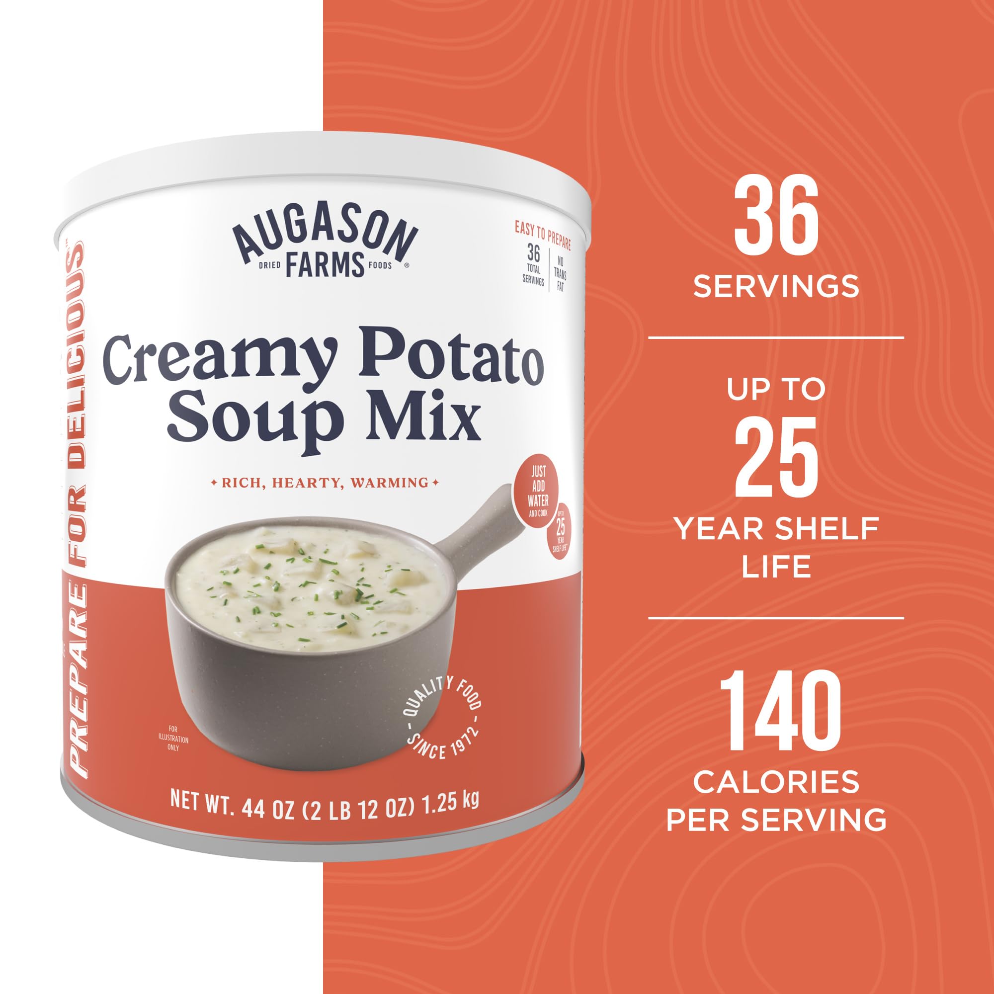 Augason Farms label close-up highlighting instructions and serving details