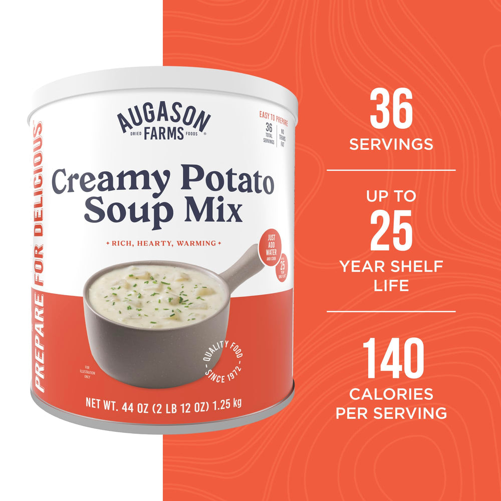 Augason Farms label close-up highlighting instructions and serving details
