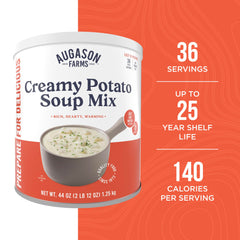 Augason Farms label close-up highlighting instructions and serving details