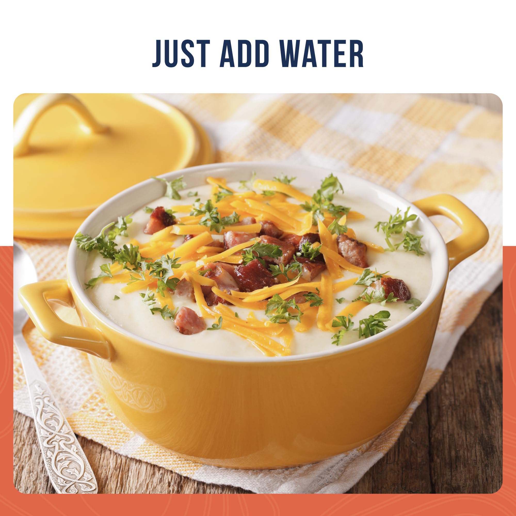 Augason Farms soup being poured into pot demonstrating quick stovetop prep
