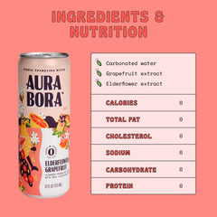 Close-up of Aura Bora can texture and label highlighting natural botanical ingredients