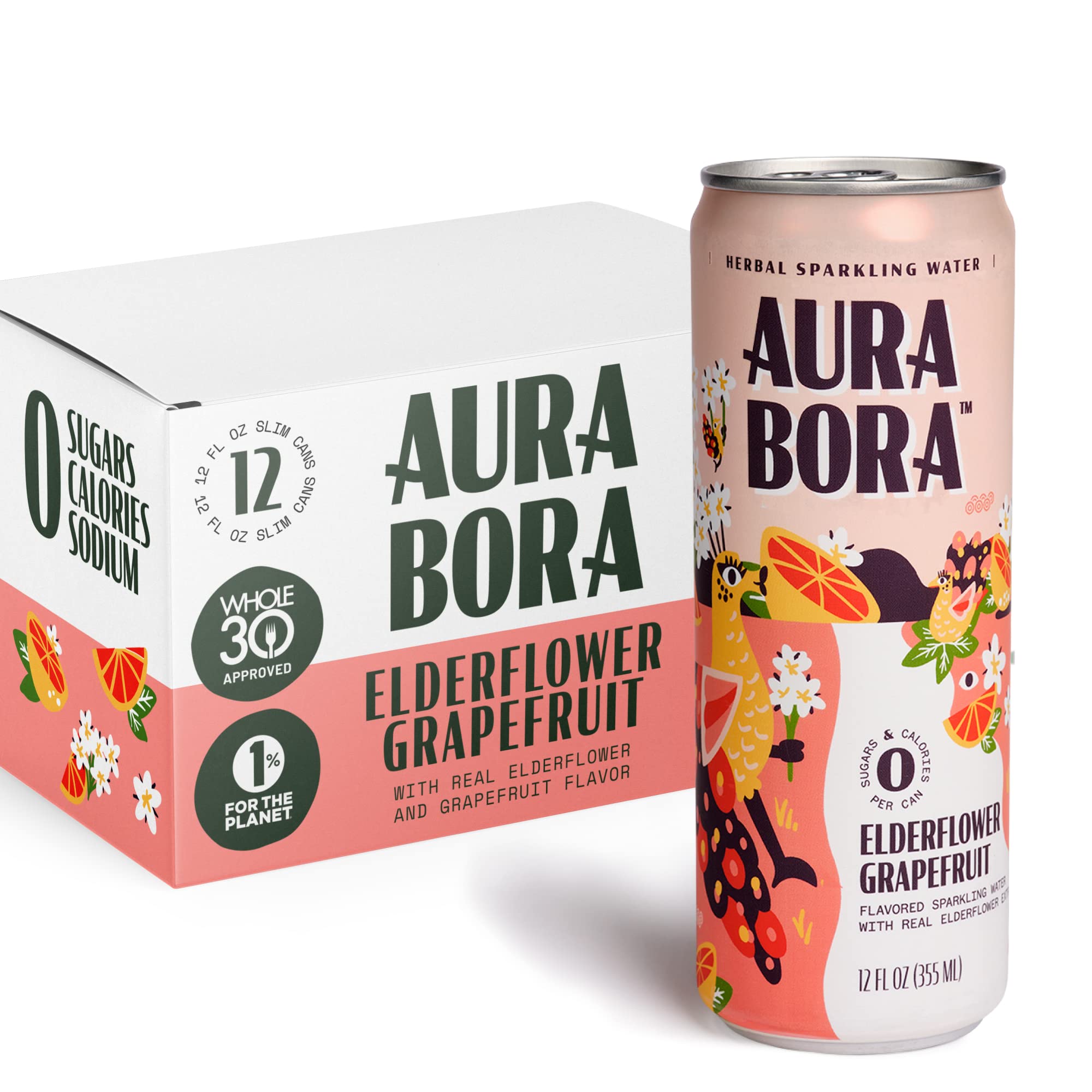 Aura Bora front packaging showing 12-can pack and flavor for quick identification and appeal