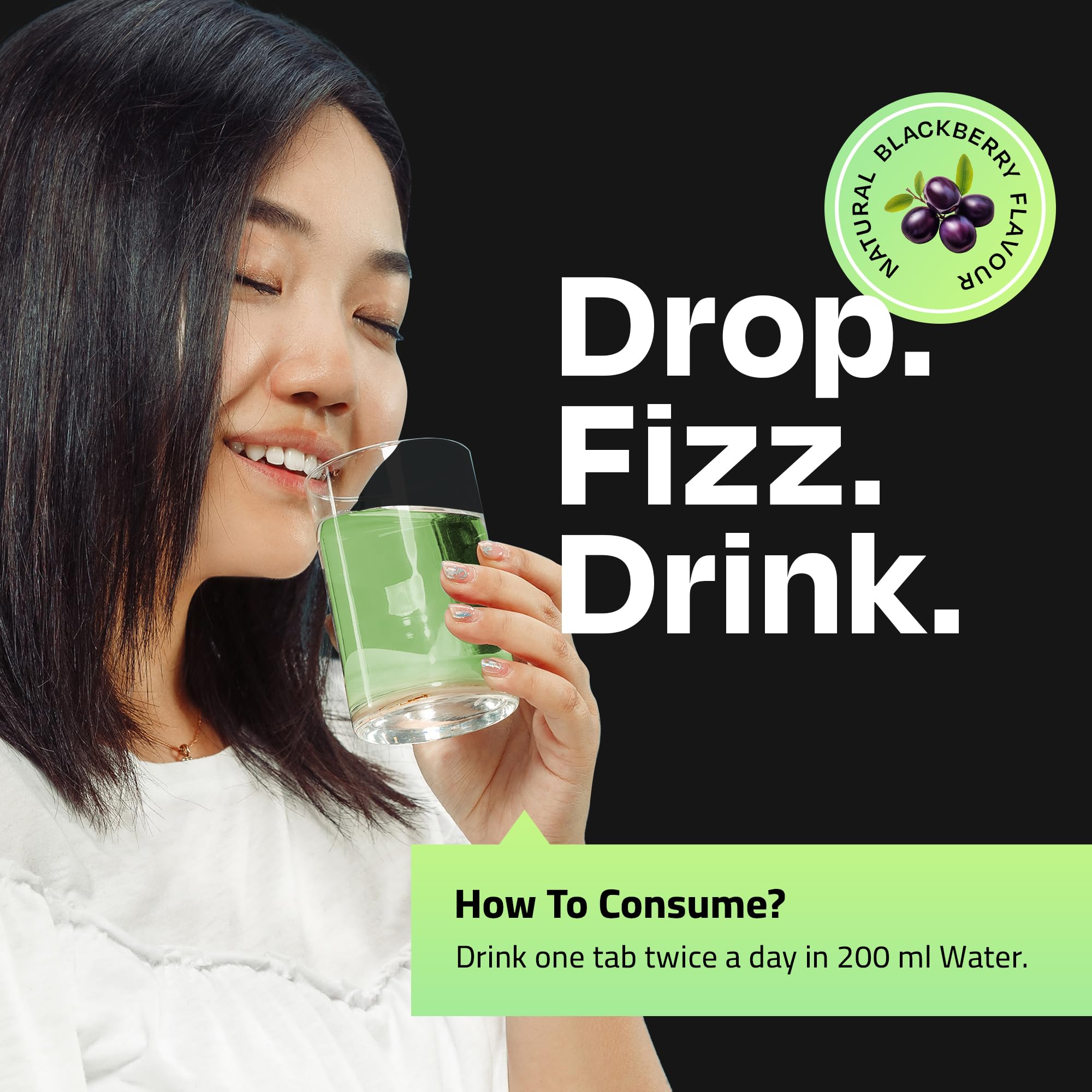Auric LIV365 Green tablet fizzing in a glass illustrating instant refreshment