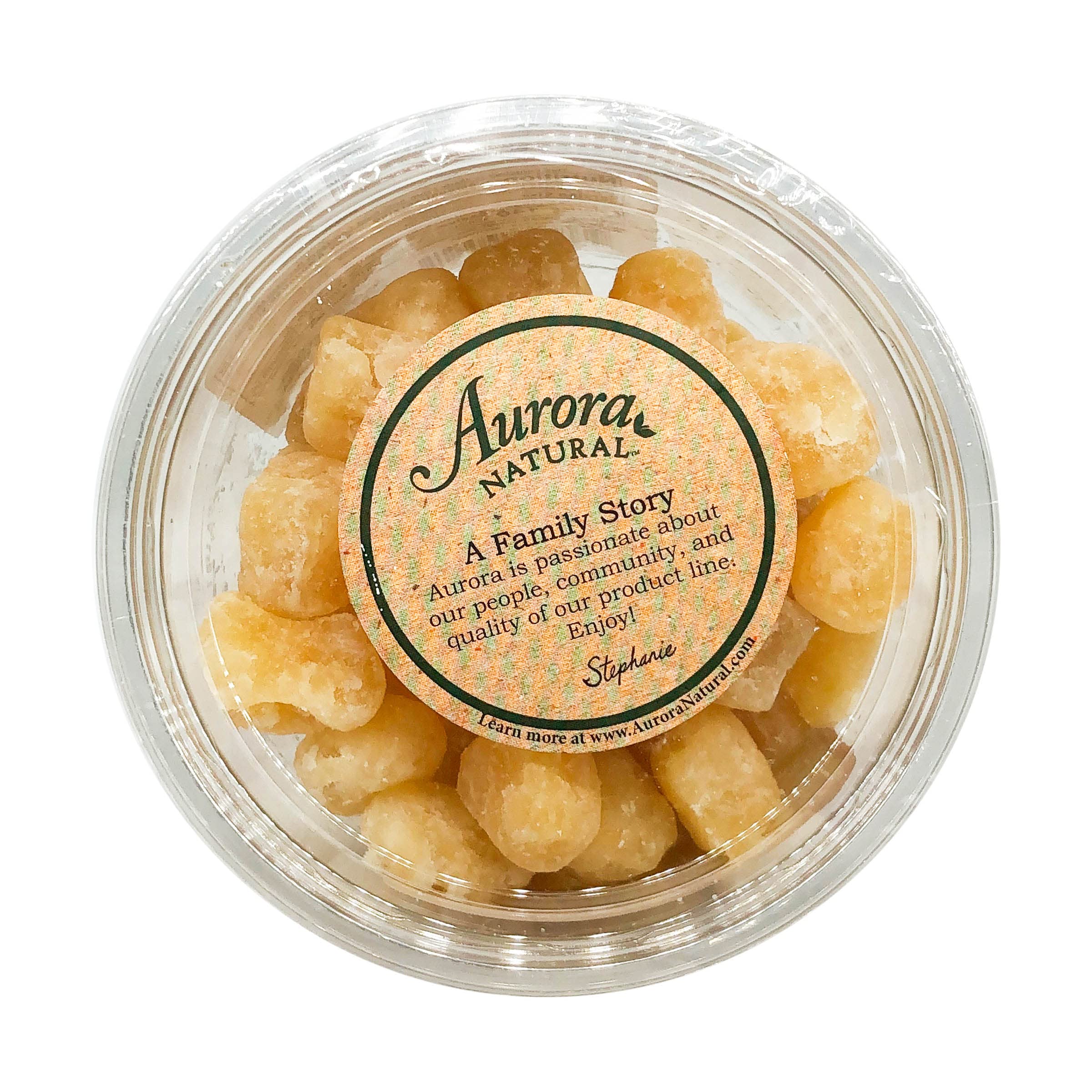 AURORA ginger chunks in a white bowl ready for snacking and recipe use