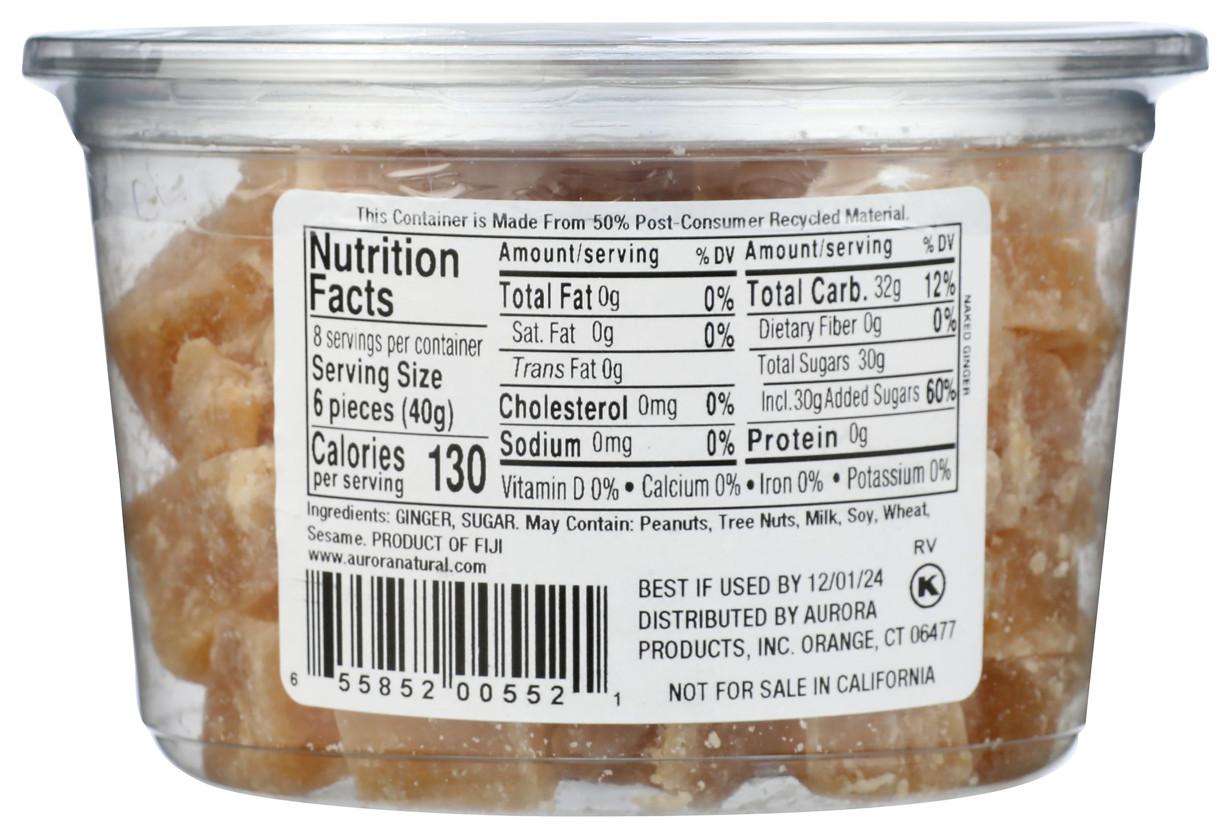 AURORA close-up of crystallized ginger texture showing sugar coating and chewy bite