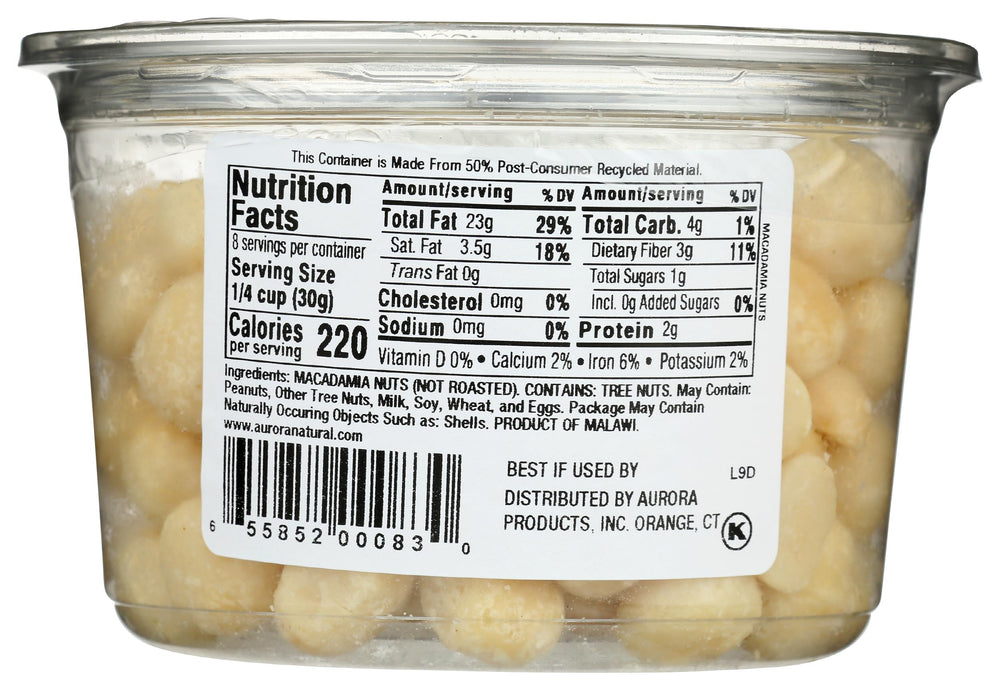AURORA close-up of raw macadamia kernels showing buttery texture and quality