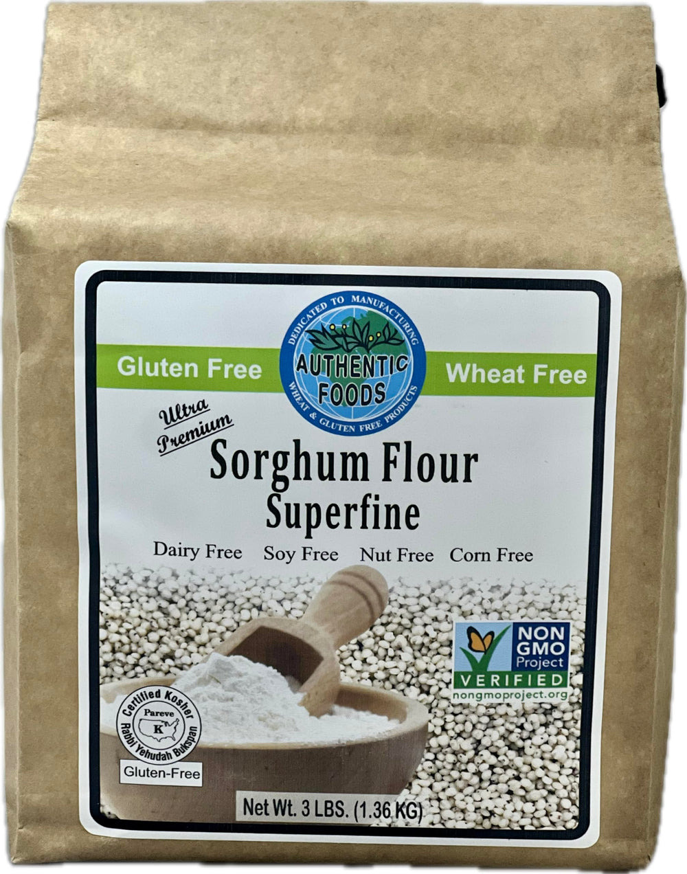 Authentic Foods front pack showing 3 lb bag and clear labeling for easy identification