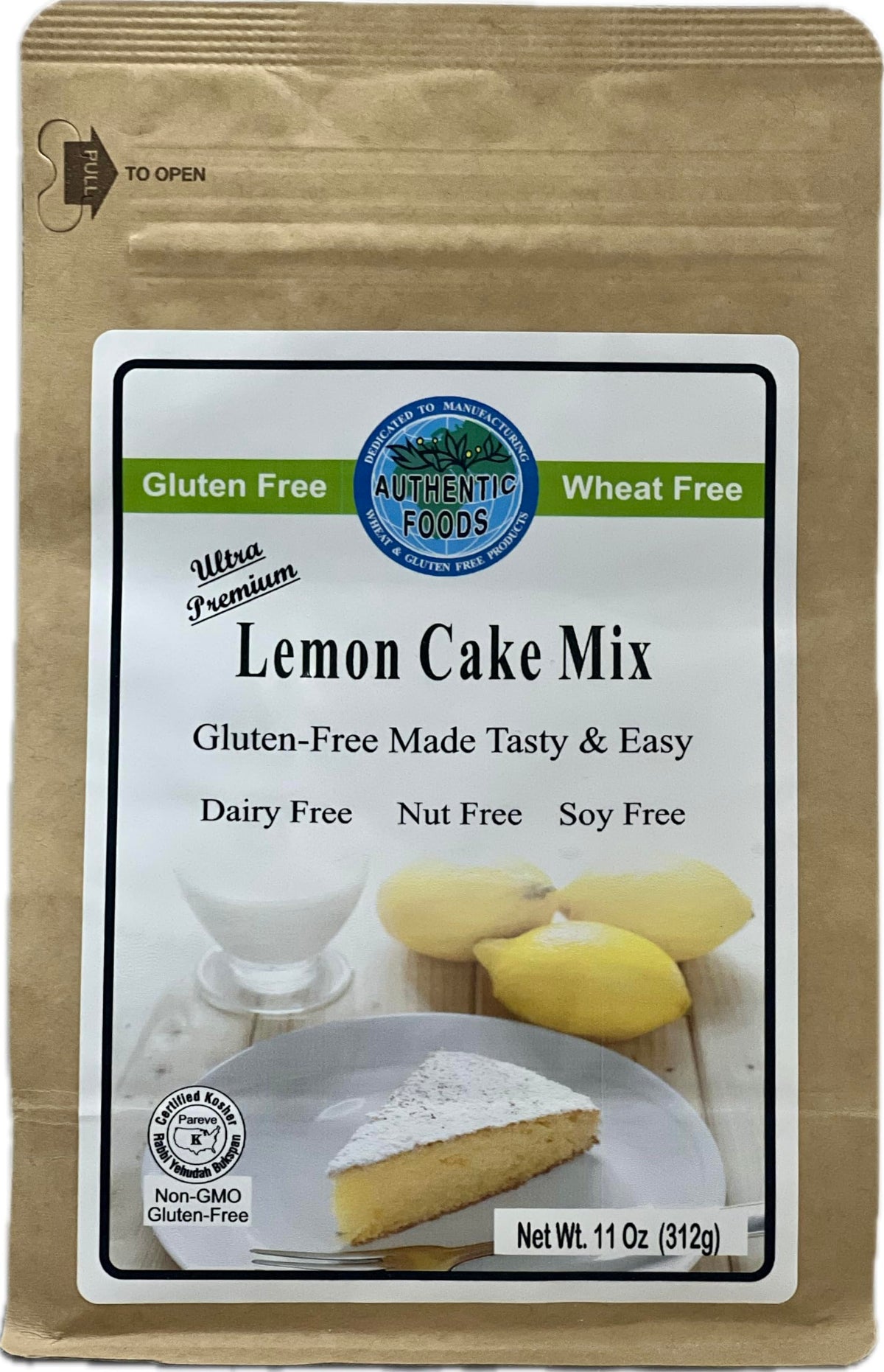Authentic Foods lemon cake mix front pack showing label and benefits