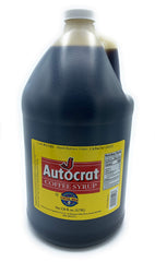 Autocrat coffee syrup gallon front label showing size and ready-to-use benefit