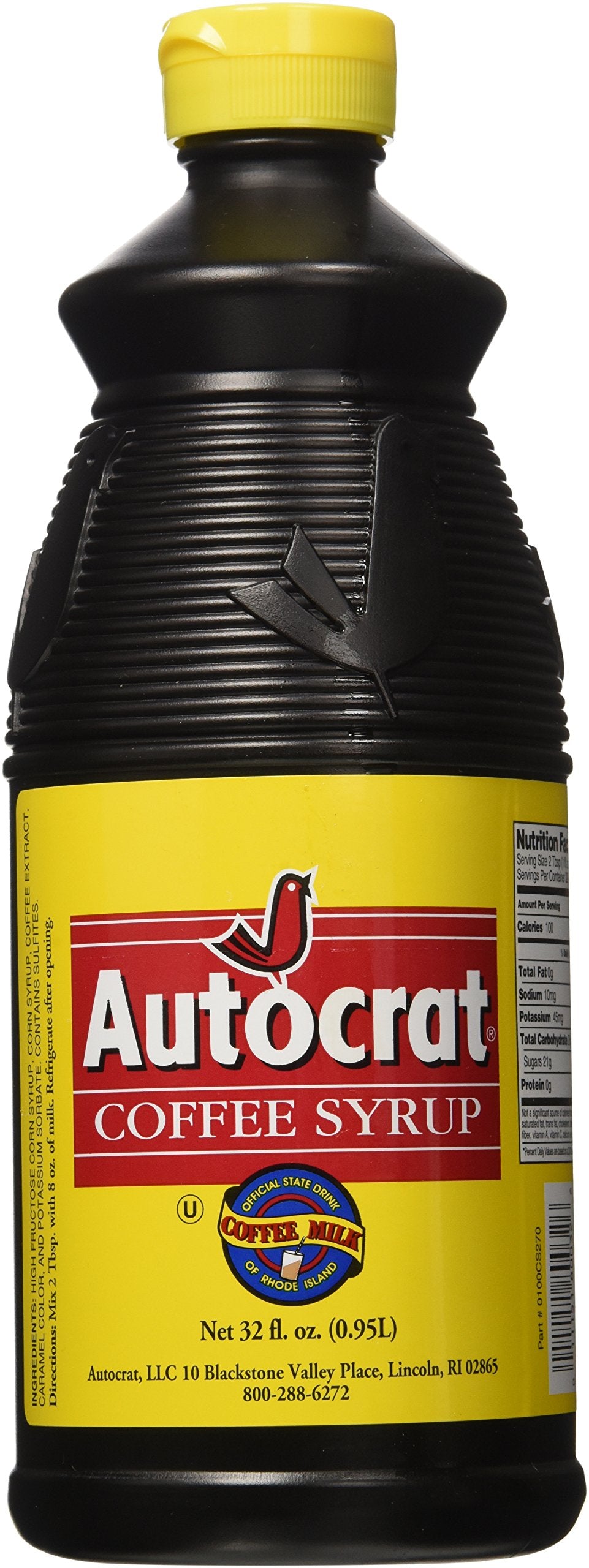Autocrat bottle front view showing label and pour spout, perfect for easy coffee milk