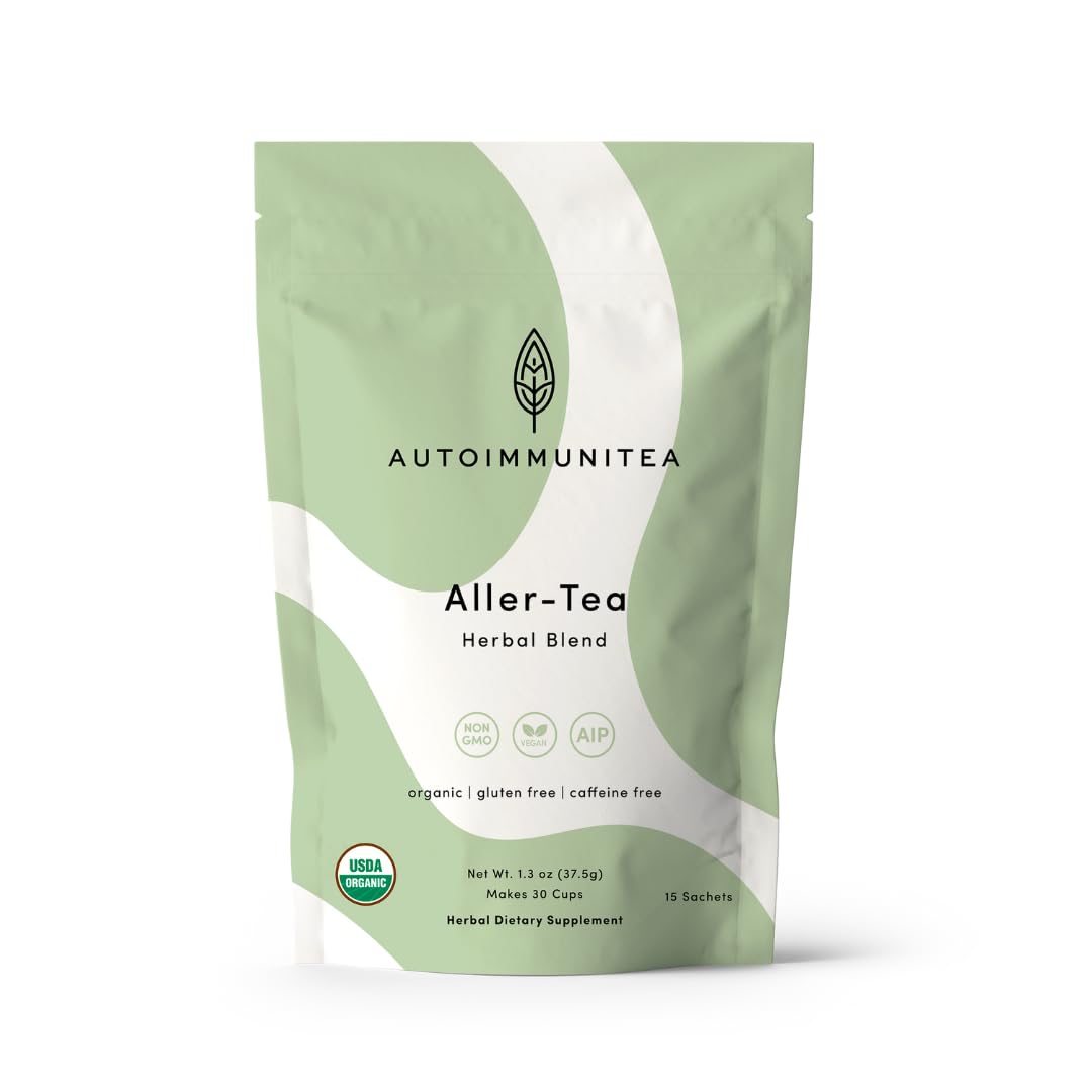 Autoimmuni-Tea front packaging showing organic tea box and sachets for easy brewing